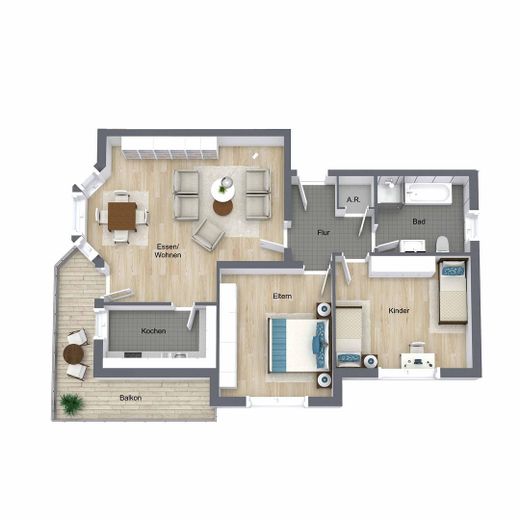 Helle 86 m² 3 Zimmer Wohnung mit Balkon & Keller in Hachenburg Krankenhaus – Grundriss
