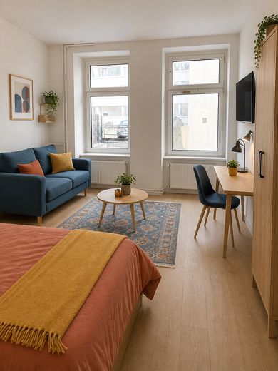 Centrale e tranquillo nell’edificio sul retro tra la metropolitana Bayerischer Platz e Eisenacher Str. – KI Bild großes Zimmer
