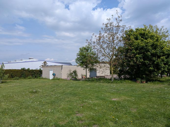 Bedrijfsterrein (splitsing mogelijk) met grote garages en woonmogelijkheid aan de rand van het veld – Blick von der Freifläche