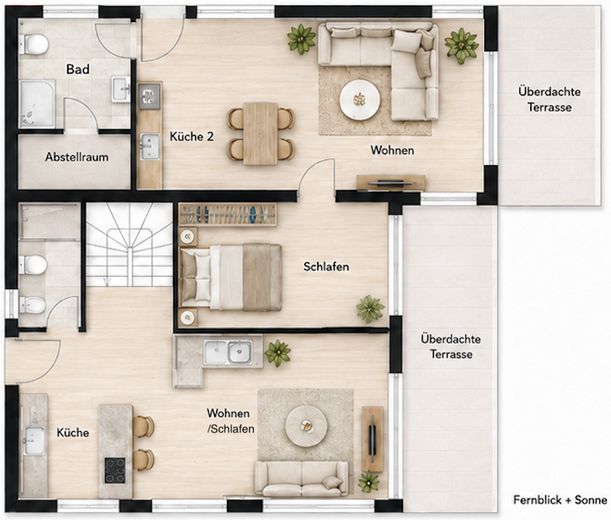 Komisyonsuz: 2023 yeni yapı, A, 178 m² yaşam/kullanım alanı, 1–2 birim, BGL, uzak manzara, şehir merkezine yakın, fotovoltaik sistem ve klima – EG – 1 oder 2 Wohneinheiten