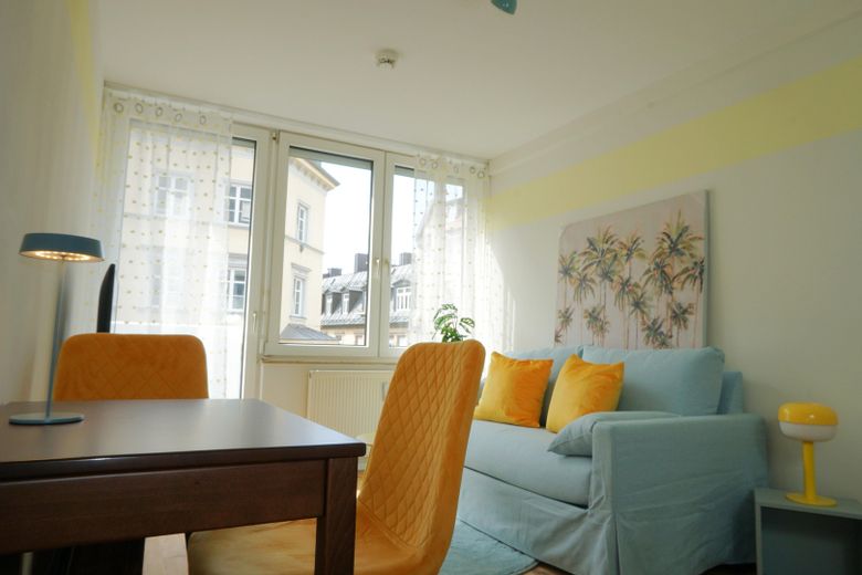 Jetzt einziehen! Möbliert, lichtdurchflutete 1-Zimmer Wohnung neben der Uni! Jetzt anfragen! – Wohnzimmer