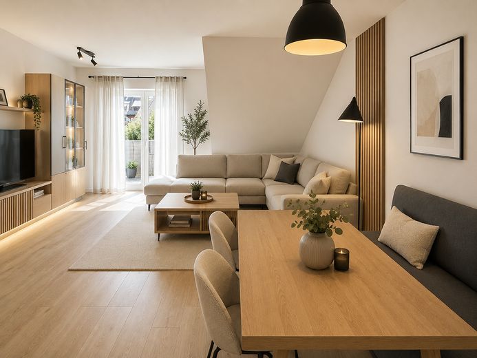 Attraktive 3-Zimmer-DG-Wohnung mit Balkon, TG & Stellplatz in Mühlhausen-Rettigheim – So könnte ihr Wohnz. aussehen
