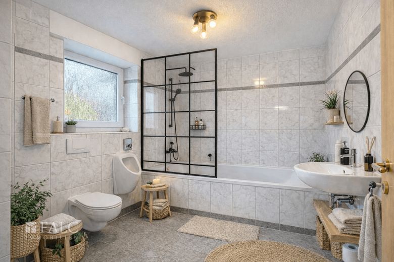 Familientraum in Schermbeck: Energieeffizient wohnen mit Photovoltaik &amp; Solarthermie! – Beispiel KI Badezimmer