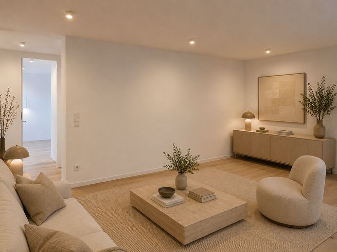 Kernsanierte 2,5-Zimmer-Wohnung mit Balkon in Solln – Erstbezug, provisionsfrei – Wohnzimmer_visualisiert
