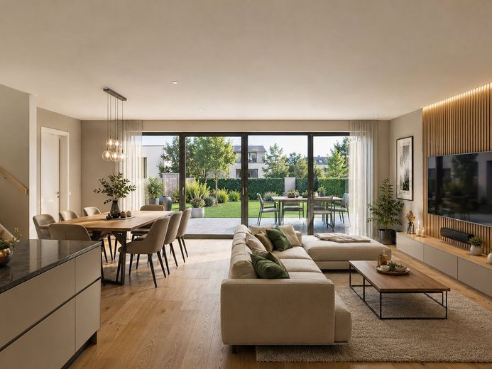 Neubau-Doppelhaushälfte mit ca. 171 m² Wohnfläche, Dachterrasse & Garage – Wohn-/Esszimmer