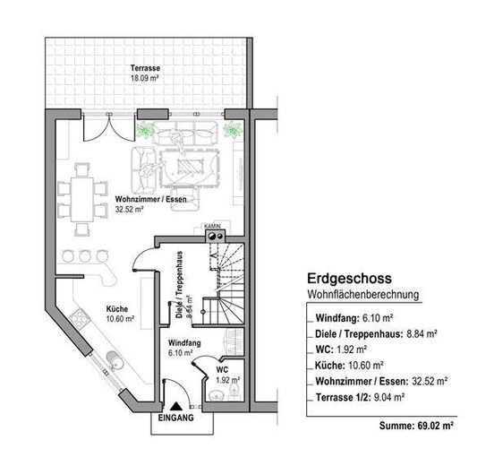 Senden‑Aufheim'de birinci sınıf konumda modernize edilmiş ikiz ev – 140 m² yaşam alanı + büyük ofis - komisyonsuz – Erdgeschoss