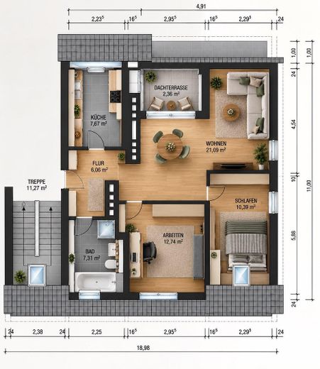 Bellissimo appartamento mansardato di 3 locali con balcone esposto a sud nella Südstadt – Cercasi subentrante dal 01.12. – Grundriss 