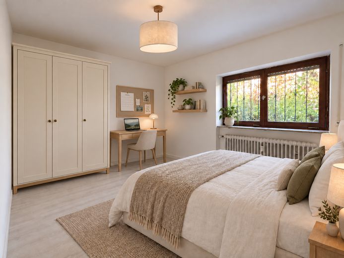 Appartement indépendant modernisé dans un quartier calme avec terrasse et garage – Schlafzimmer_gestaged