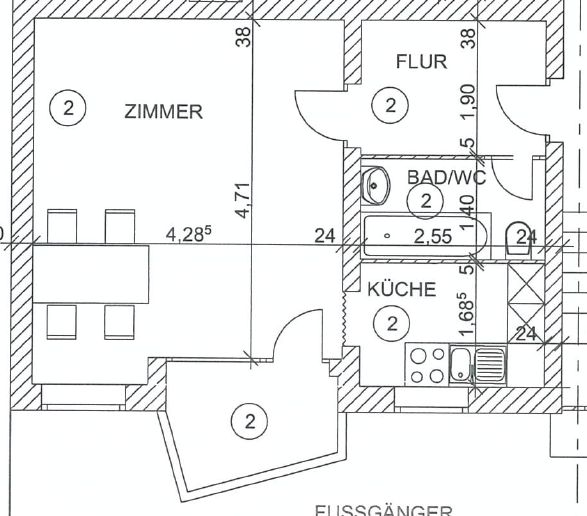 Bezpośrednio nad kanałem Landwehrkanal – jasne mieszkanie 1-pokojowe z balkonem, wolne od zaraz (bez prowizji) – Grundriss