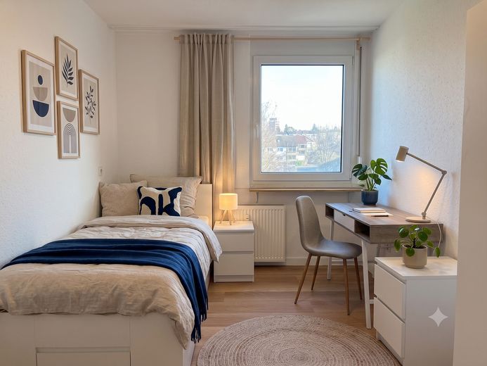 Kapitalanlage - Voll möblierte WG-Wohnung in Ludwigsburg-Neckarweihingen – Zimmer-Dekoration KI generiert