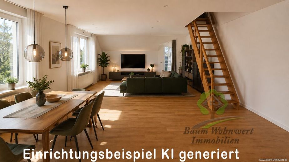 Provisionsfrei! Gepflegte Dachgeschosswohnung mit Balkon und ausgebauter Nutzfläche – Einrichtungsbsp