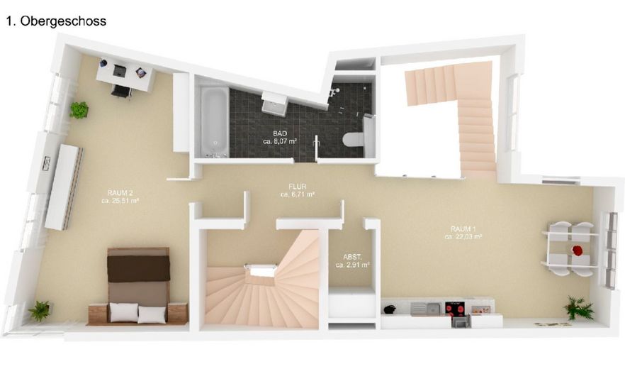 Bellissimo appartamento su 2 livelli nel quartiere di Brema – Grundriss 1.OG