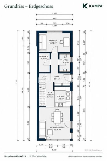 Exklusive Doppelhaushälfte in Südausrichtung | KfW 40 | PV &amp; Speicher | Berlin vor der Tür – Grundriss EG - Doppelhaushälfte - Kampa