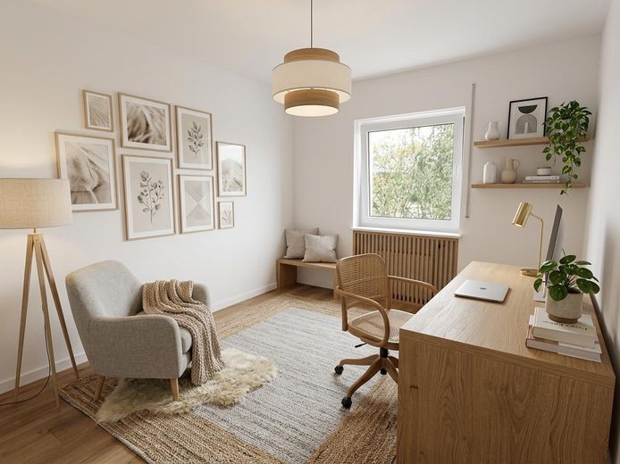 Hochwertig kernsanierte 3-Zimmer-Wohnung mit Loggia und Stellplatz in Nürnberg-Zabo – Büro (KI-generiert)