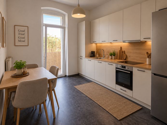Schöne, modern renovierte 4-Zimmer-Wohnung zu vermieten – Küche mit sonnigem Balkon