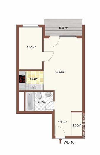 Freie Zweiraumwohnung Wismar Gartenstadt courtagefrei – Grundriss