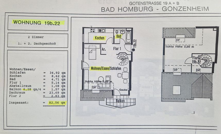Grundriss über zwei Ebenen