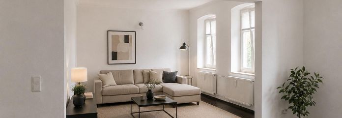 Exklusive, moderne Wohnung mit Dachterrasse offener Küche, Kamin und Stellplatz – Wohnzimmer