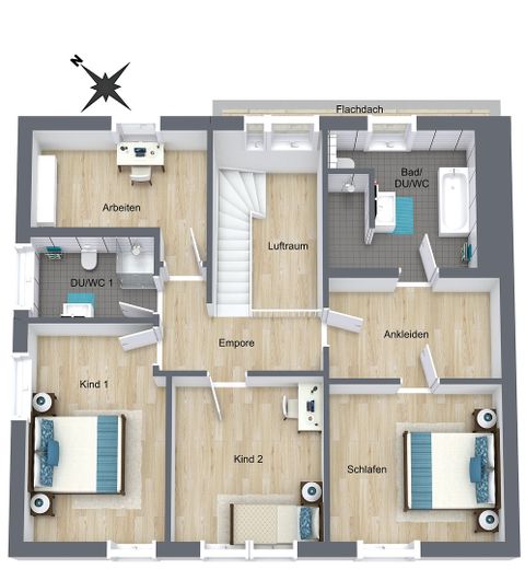 Modernes Einfamilienhaus mit großem Garten – Grundriss OG