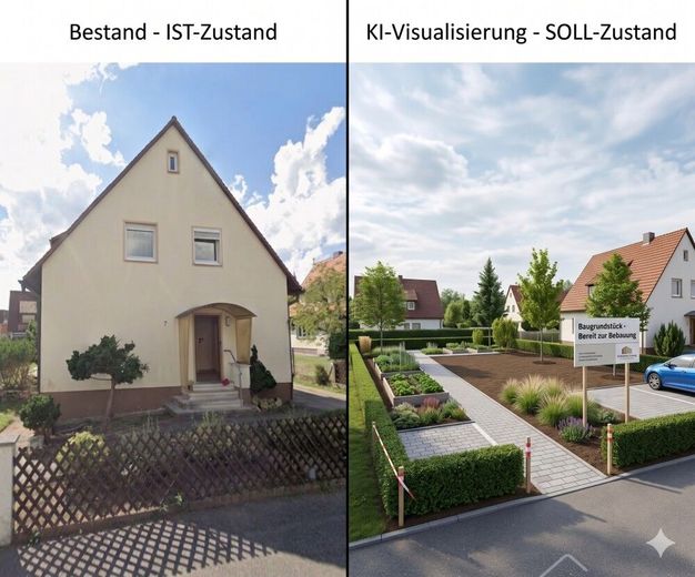 Seltene Gelegenheit: Baugrundstück mit Abrisshaus und großen Garten in Stein-Unterweihersbuch – Baugrundstück Stein Vorher-Nachher 001