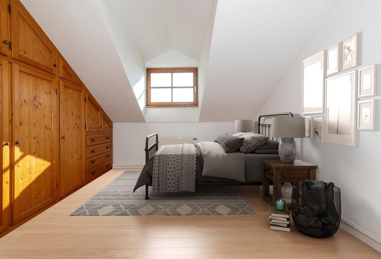 Provisionsfrei - 3 Zi. DG-Wohnung inkl. TG mit Wendelsteinblick - FREI – Schlafzimmer - Süden (staging)
