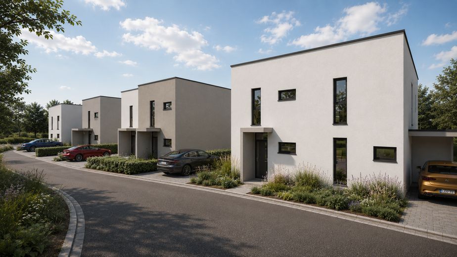 IHR TRAUMHAUS IN GANGELT-STAHE: FLEXIBEL, NACHHALTIG & SCHAFFEN FÜR JEDE LEBENSPHASE – Strassenansicht Tag