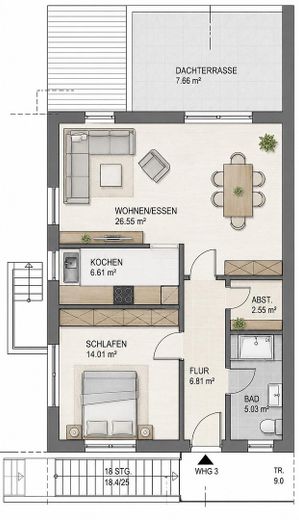 Zentrale 2-Zimmer OG-Wohnung im Grünen (mit Wärmepumpe) Immelmannstr./In der Ahe – Grundriss OG links