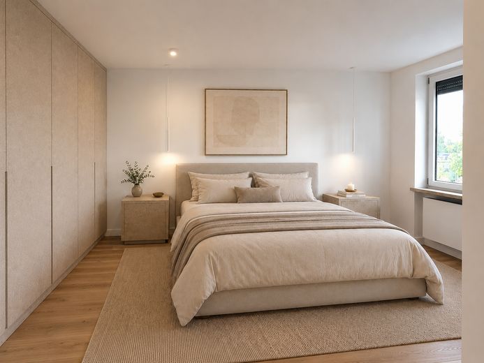 Kernsanierte 2,5-Zimmer-Wohnung mit Balkon in Solln – Erstbezug, provisionsfrei – Schlafzimmer_visualisiert