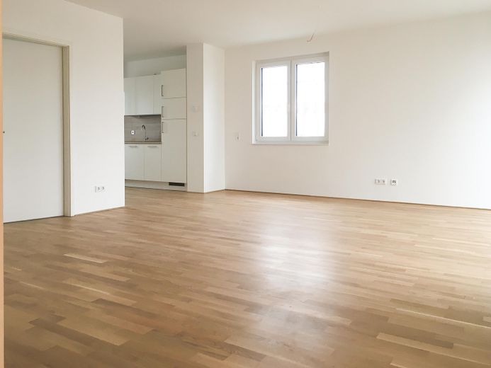 Skyline manzaralı, kapalı balkonlu, ankastre mutfaklı ve kapalı otoparklı aydınlık 2 odalı daire, Frankfurt-Riedberg – Wohnbereich