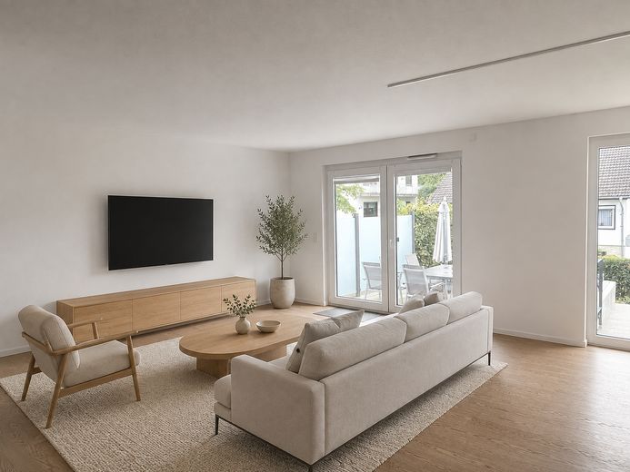 Exklusives Gartenhofhaus mit Garten, 2 Tiefgaragenstellplätzen und moderner Energietechnik – Wohn-und Essbereich