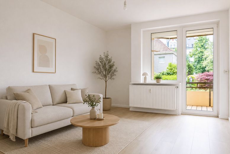 Zentral, hell und gut angebunden – attraktive 3-Zimmer-Wohnung- provisionsfrei – Wohnzimmer