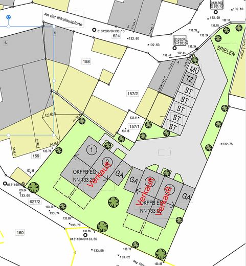 Nur noch 1 Haus verfügbar: KfW-40 QNG-Familienhaus mit Garten in Armsheim – Lageplan Häuser 1 bis 4