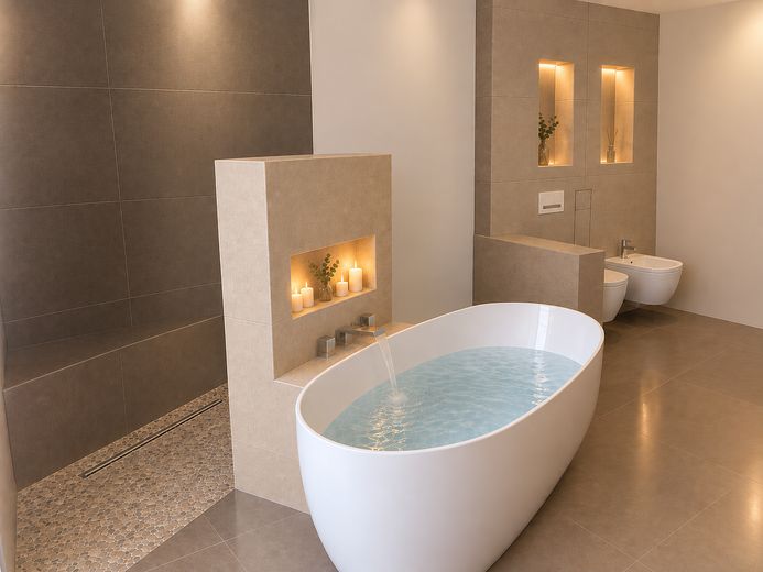 Abitare nel lusso in un attico di 200 m² con capannone, officina, produzione e attività commerciale – Großes Badezimmer