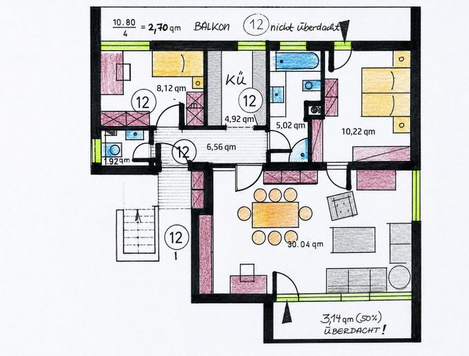 Appartement soigné de 3 pièces sur le Kuhberg à Ulm – 2 balcons, environnement calme & excellente desserte – Grundriss_Wohnung