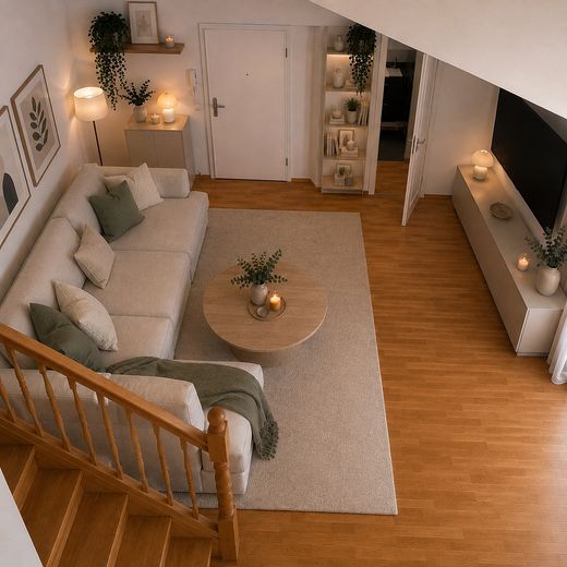 schöne lichtdurchflutete Dachterrassenwohnung in Germering, 3 Zi – provisionsfrei – Wohnzimmer