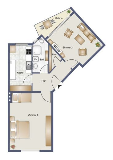 vermietete 2-Zimmer-Eigentumswohnung mit Sonnen-Balkon zum Hof Nähe Volkspark Wilmersdorf – Grundriss unverbindlich