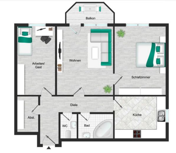 Helle 3,5-Zimmer-Wohnung mit Küche, Balkon & Stellplatz – Grundriss