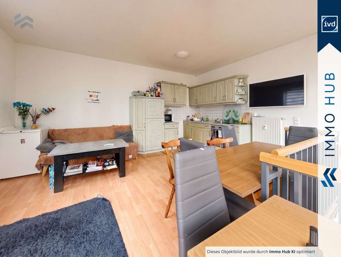 ++ Affascinante appartamento su due livelli locato, nell’edificio sul retro con terrazza di 37 m² ++ – 5491801-BcTTr7FuTpJqM5r4MWxqTqfs-Wohnzimmer mit Kochbereich.jpg