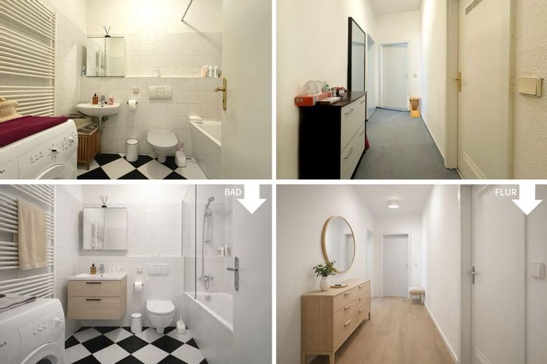2-Zimmer-Altbauwohnung im Prenzlauer-Berg, vermietet – Bad und Flur (Inspiration)
