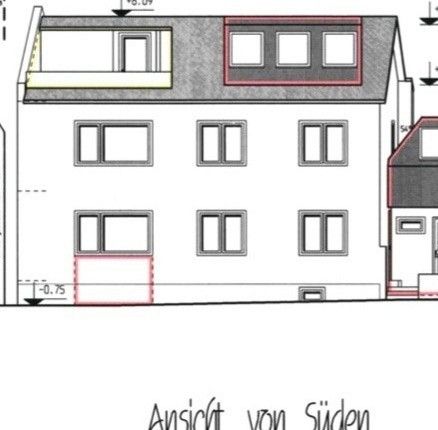 Dachgeschosswohnung mit Dachterrasse und Rheinblick – Hausansicht