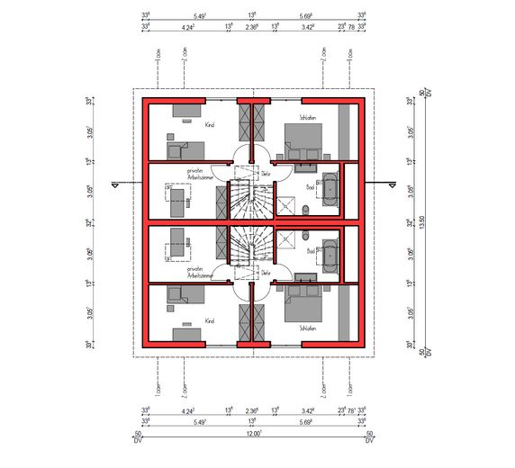 Neubau-Doppelhaushälfte mit 4 Zimmern in Althengstett (Erstbezug) – Grundriss Dachgeschoss