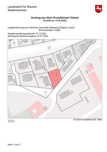 Baugrundstück Oldenburg-Bümmerstede | 529 m² | Südlage | sofort bebaubar | Provisionsfrei – Grundsteuer-Viewer_Auskunft_15-06-2026_Kartenausschnitt