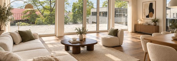 Attico di nuova costruzione con ampia terrazza sul tetto a Verl – Wohnzimmer (KI-generiert)