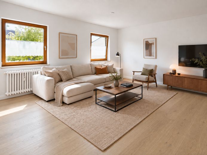 Apartamento de 3 habitaciones en Salem-Beuren | renovado antes de la ocupación | 79 m² | plaza de aparcamiento – Visualisierung Wohnzimmer