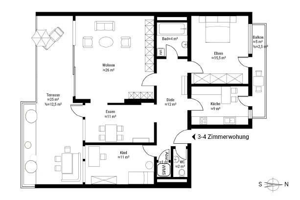 Großzügige Dachterrassenwohnung mit zusätzlichem Balkon in Haar – Grundriss