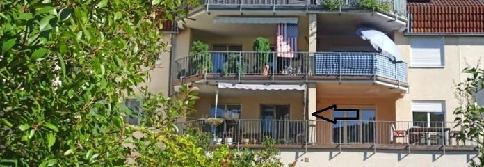 Provisionsfrei privat: Bezugsfreie 3-Zimmer-Wohnung, Loggia, TG-Stellplatz, in Dietzenbach-Steinberg – Außenansicht Haus Gartenseite 
