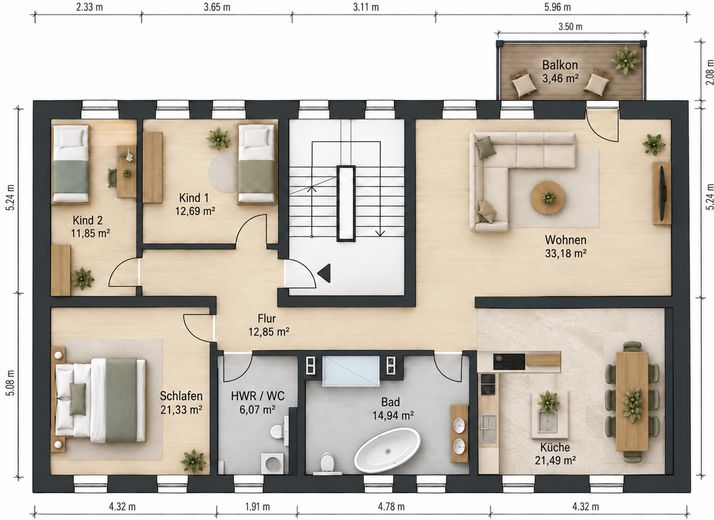 Чудова 4-кімнатна квартира | 135 м² | Балкон | 2 ванні кімнати | Вбудована кухня | Сад – Grundriss