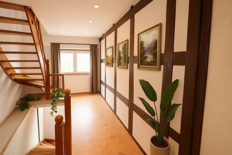 Großes Haus -Potenzial für 3-4 Wohneinheiten Scheune Stellplätze hohe Renditechance Familienparadies – Ein paar Bilder und Pflanzen würden im eleganten Treppen gut passen