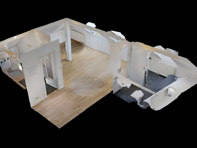 Luminoso monolocale con cucina componibile e bagno con vasca vicino al centro – 3D-Ansicht Grundriss