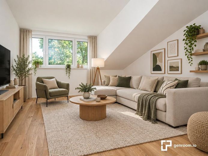 Bezugsfertig + provisionsfrei: Neubau-DG-Wohnung mit Balkon + EBK | Parsdorf bei München – Visualisierung Wohnzimmer